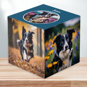 Custom Pet Lover Personalised Dog Multi Photo Blue Cube