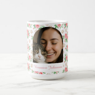 Custom Pet Lover Photo Mug Floral Paw Prints