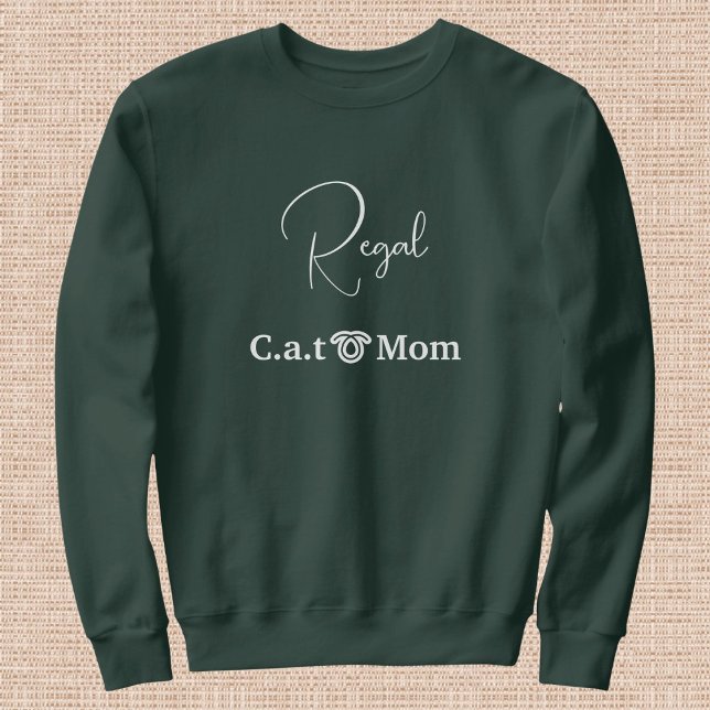 Custom Pet Lover White Script Cat Mom Forest Green Sweatshirt (Creator Uploaded)