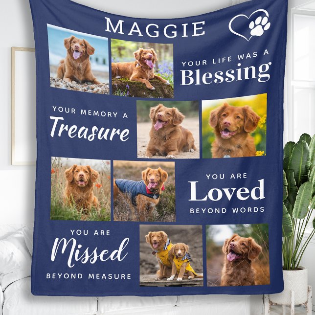 Custom Pet Memorial Remembrance 8 Photo Collage Fleece Blanket (Creator Uploaded)