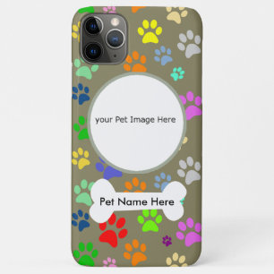 Custom Pet Name and Photo on a Cute Paw Pattern Case-Mate iPhone Case