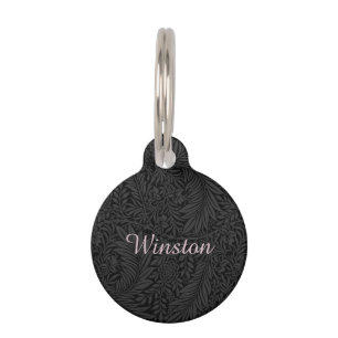 Custom Pet Name Black Botanical Blush Pink Script Tag
