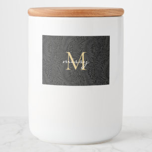 Custom Pet Name Black Botanical Gold Script Food Label