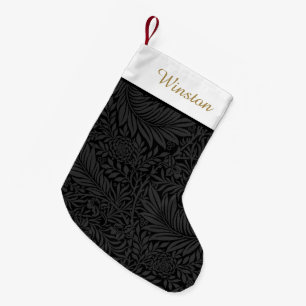 Custom Pet Name Black Floral Gold Script Small Christmas Stocking