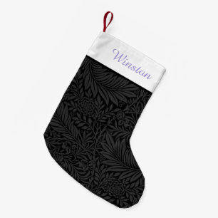 Custom Pet Name Black Floral Lavender Script  Small Christmas Stocking