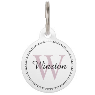 Custom Pet Name Blush Pink White Monogram Pet Tag