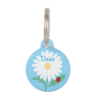 Custom Pet Name Daisy Flower Ladybug Pet ID Tag 