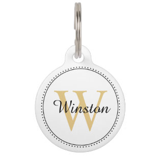 Custom Pet Name Gold Monogram White Tag