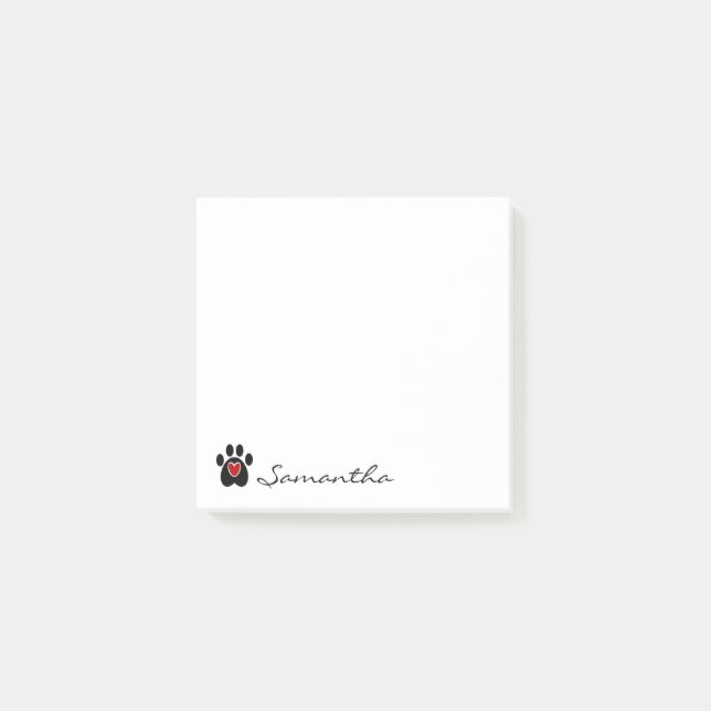 Custom Pet Name Paw Print Red Heart Post-it Notes  (Front)