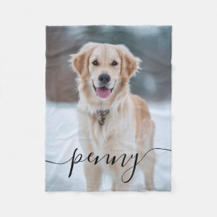 Custom Pet Name Photo Blanket Elegant Script Dog