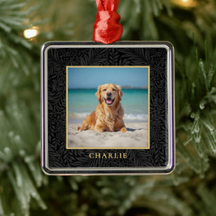 Custom Pet Name Photo Botanical Holiday Metal Tree Decoration