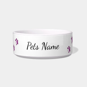 Custom Pet Name Pink Paw Print Pet Bowl
