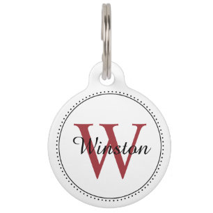 Custom Pet Name Red Monogram White Tag