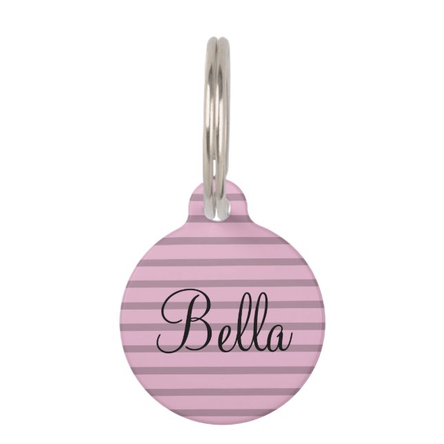 Custom Pet Name Rose Pink Mauve Stripes Tag (Front)