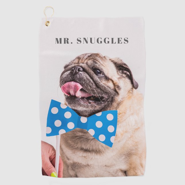 Custom Pet Name Typography and Photo Golf Towel (Front)