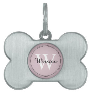 Custom Pet Name White Blush Pink Monogram Pet ID Tag
