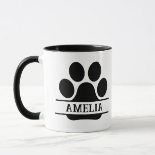 Custom Pet Paw Print Mug Black & White