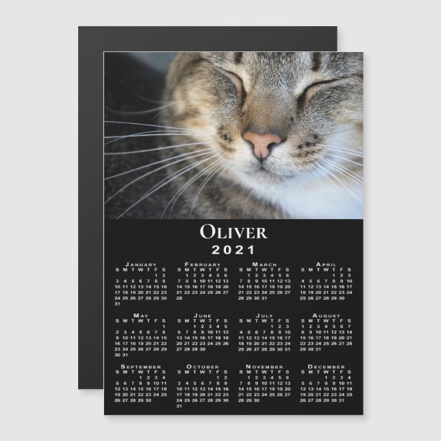 Custom Pet Photo and Name 2021 Calendar on Black (Front/Back)