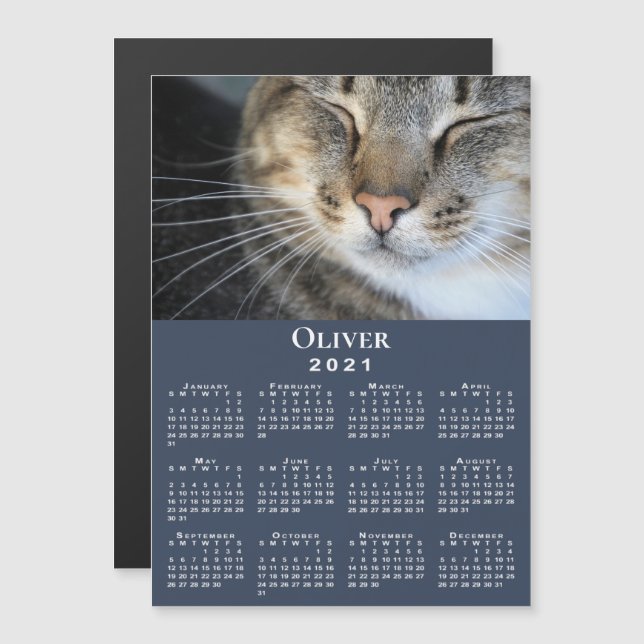 Custom Pet Photo and Name 2021 Calendar on Blue (Front/Back)