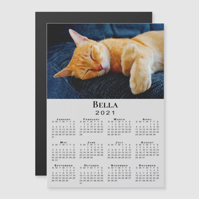 Custom Pet Photo and Name 2021 Calendar on Grey (Front/Back)