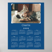 Custom Pet Photo and Name 2026 Calendar Blue