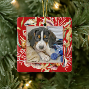 Custom Pet Photo Beach Christmas Ceramic Ornament