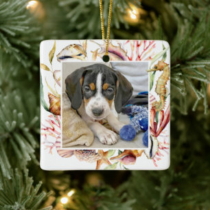 Custom Pet Photo Beach Christmas Ceramic Ornament