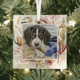 Custom Pet Photo Beach Christmas Glass Tree Decoration