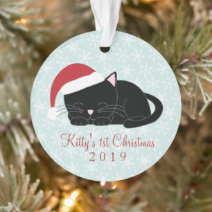 Custom Pet Photo Black Cat Christmas Ornament