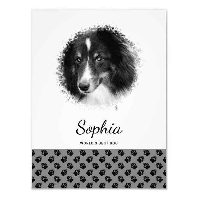 Custom Pet Photo & Black Paws On Grey & Your Text (Front)