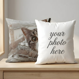 Custom Pet Photo Cat Peeking with London Big  Cushion
