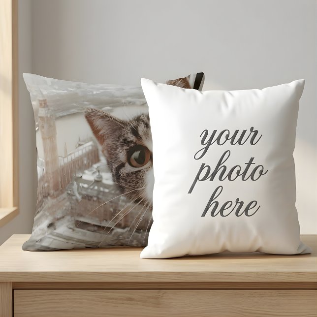 Custom Pet Photo Cat Peeking with London Big  Cushion (Creator Uploaded)