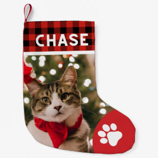 Custom Pet photo christmas cute cats rustic paw Small Christmas Stocking