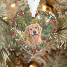 Custom Pet Photo Christmas Holly Wreath Ornament