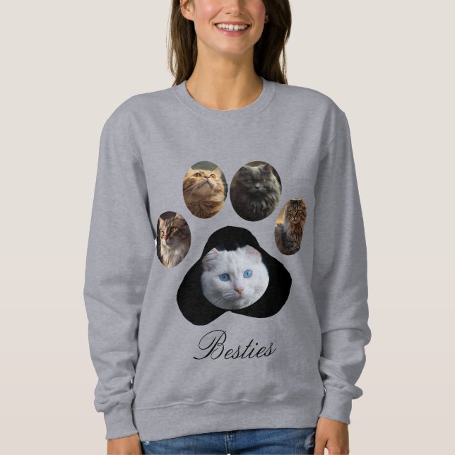 Custom Pet Photo Collage Paw Print Shape  Sweatshirt (Front)