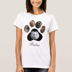 Custom Pet Photo Collage Paw Print Shape T-Shirt