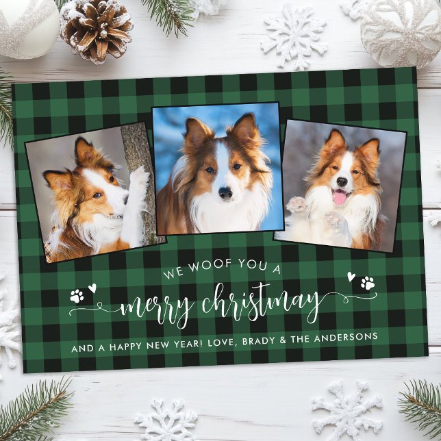 Custom Pet Photo Collage Plaid Dog Lover Christmas Holiday Card (Creator Uploaded)
