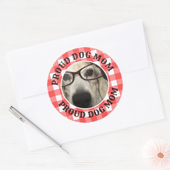 Custom Pet Photo Country Red Buffalo Check Plaid Classic Round Sticker (Envelope)