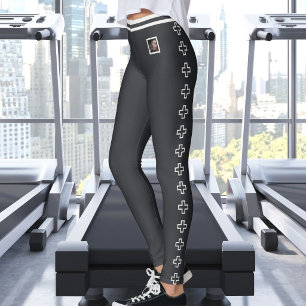 Custom Pet Photo Cute Neutral Cross Pattern Caviar Leggings
