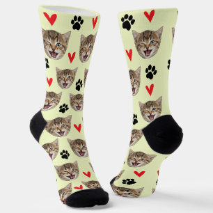 Custom Pet Photo Dog Cat With Hearts & Paws Socks