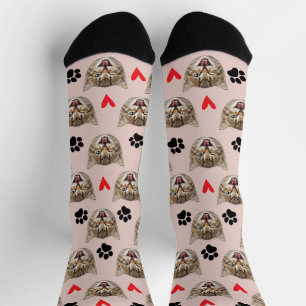 Custom Pet Photo Dog Cat With Hearts & Paws Socks