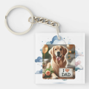 Custom Pet Photo Dog Dad Blue Watercolor Keychain