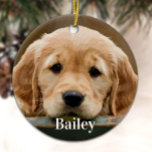 Custom Pet Photo Dog Lover Keepsake Ceramic Tree Decoration<br><div class="desc">Celebrate your best friend with a personalized photo memorial or keepsake . Customize with your own photo, and name. Customize with favorite dog or cat's photos, and name . Ornament is double sided, same photo each side. Personalize name on the front, and year on the back. COPYRIGHT © 2020 Judy...</div>