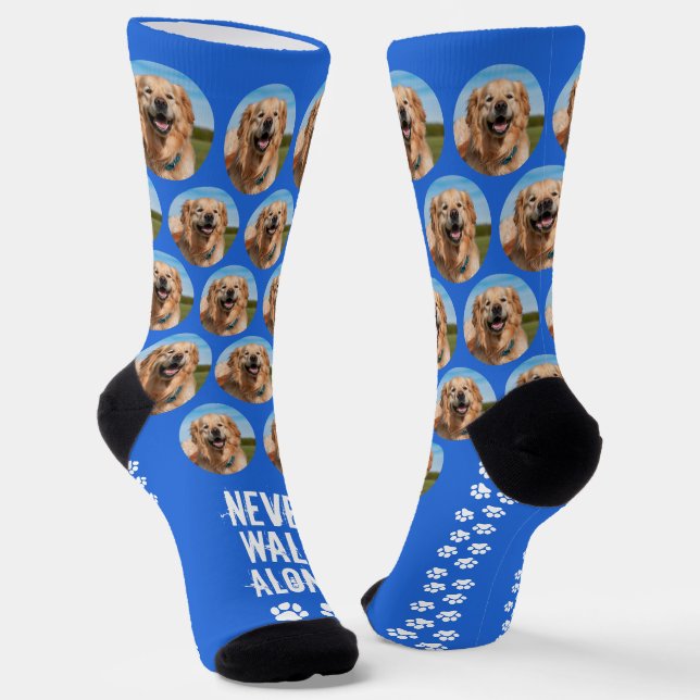 Custom Pet Photo Dog Never Walk Alone Socks (Angled)