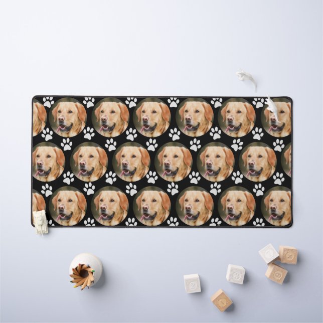 Custom Pet Photo Dog Pattern Black Desk Mat (Kids Table)