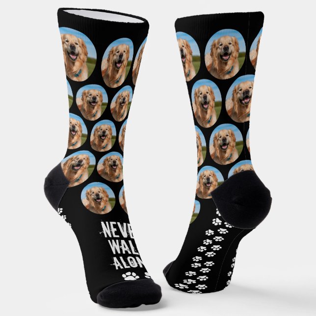 Custom Pet Photo Dog Paw Prints Never Walk Alone Socks (Angled)