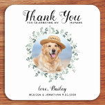Custom Pet Photo Dog Wedding Eucalyptus Thank You Square Paper Coaster<br><div class="desc">Thank You for celebrating my humans! Add the finishing touch to your wedding with these cute custom photo wedding coasters . Perfect for your wedding after party and reception, and as wedding favours for your guests. Customise these photo dog wedding coasters with your favourite wedding photo, dog of honours photo,...</div>