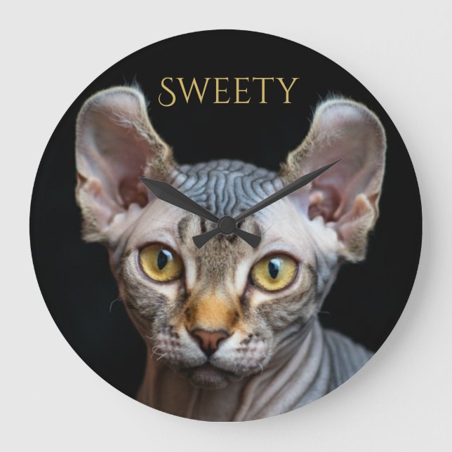 Custom Pet Photo Elf Sphynx Cat Personalised  Large Clock (Front)