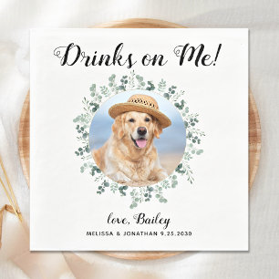 Custom Pet Photo Eucalyptus Dog Wedding Open Bar Napkin