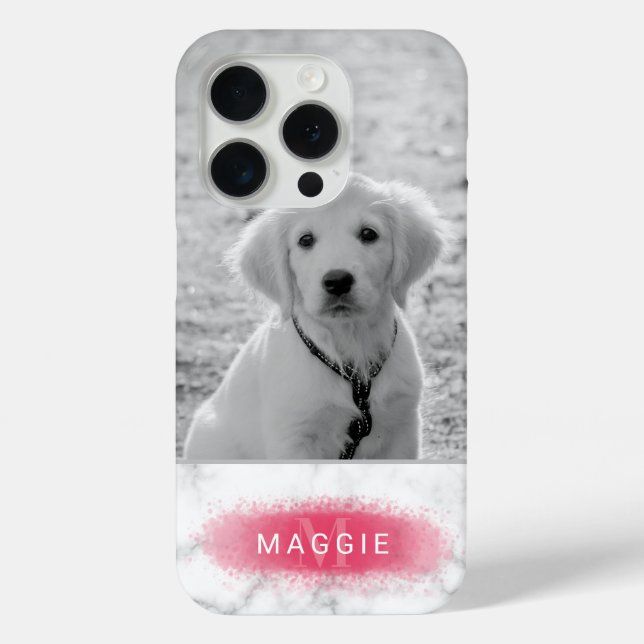 Custom Pet Photo & Faux Marble Texture With Pink Case-Mate iPhone Case (Back)